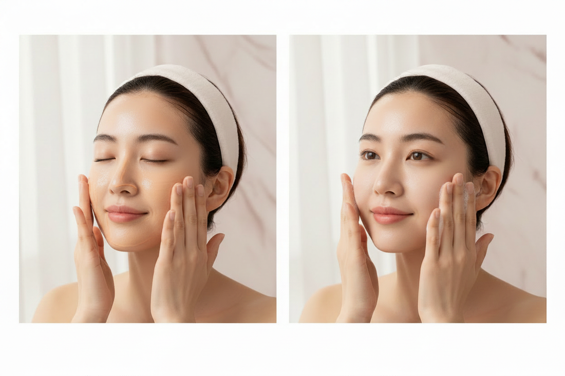Rutina de double cleansing — ulei demachiant și spumă blândă pentru curățarea tenului după SPF