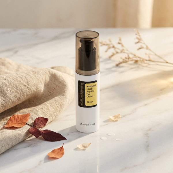 COSRX Snail Peptide Eye Cream cu in natural și frunze de toamnă