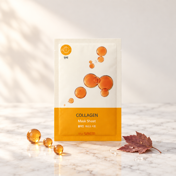 Mască The Saem Collagen în decor minimalist de toamnă